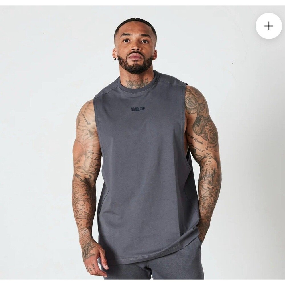 New VANQUISH ESSENTIAL Dark Gray OVERSIZED SLEEVELESS T SHIRT Men's XXL